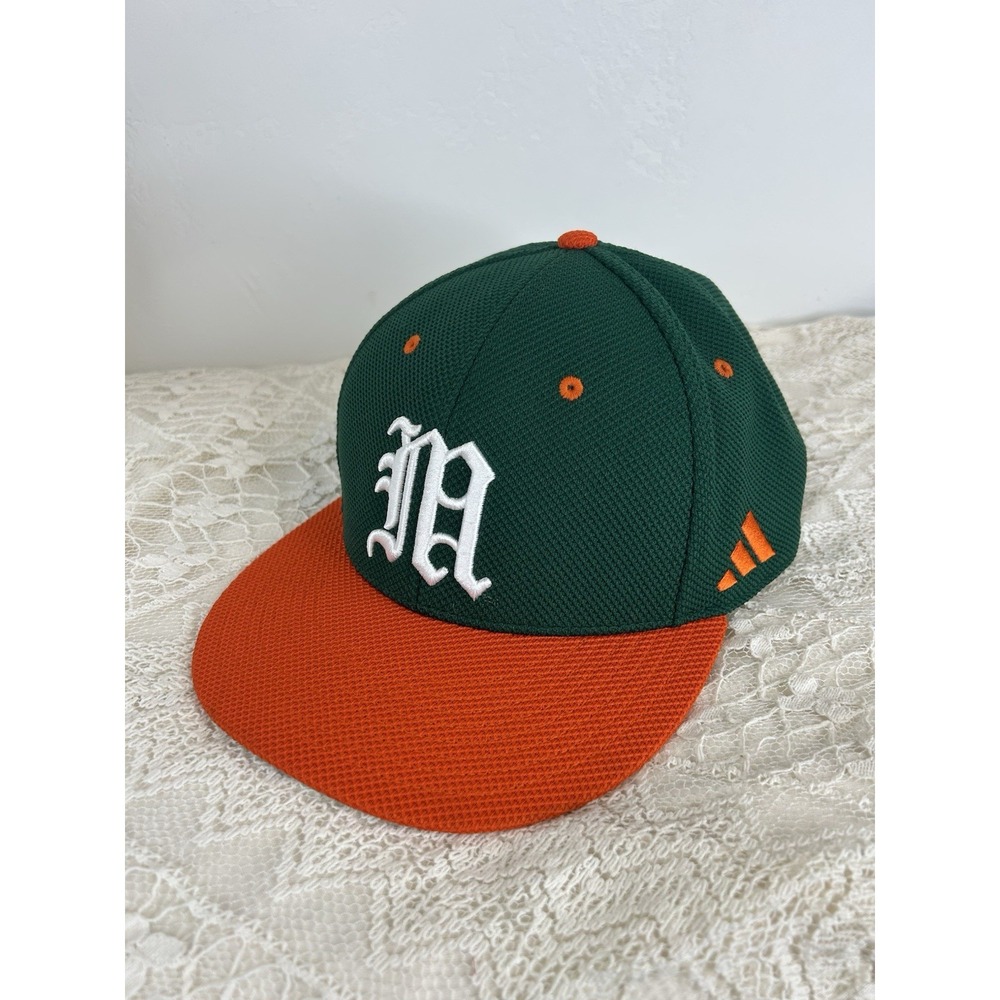 Miami Hurricanes Adidas Baseball Cap Size 7 3/4 Sports NWT Fitted Hat Green New